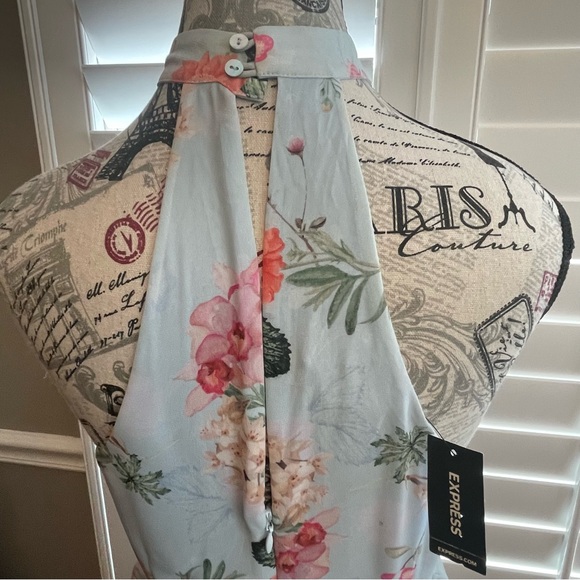 Express Light Blue Floral Halter Dress - Picture 5 of 9